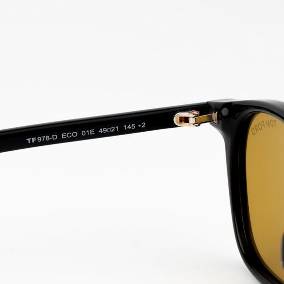 NEW Tom Ford FT0978-D/S Eco 01E Shiny Black Light Brown Square Unisex Sunglasses - Picture 11 of 12